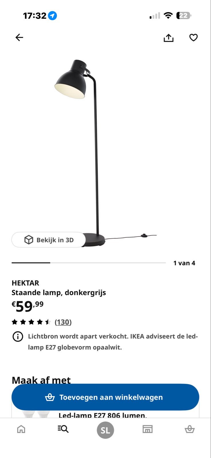 IKEA Hektar staande lamp, donkergrijs, Ophalen, Gebruikt, Metaal, 150 tot 200 cm