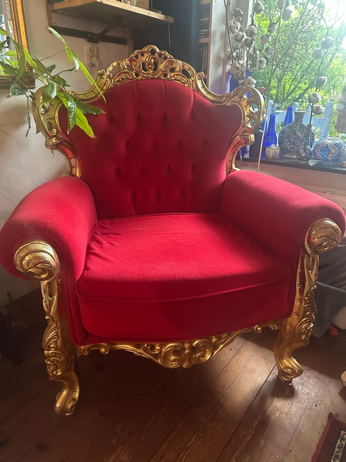 Luxe Barokke Fauteuil - Rood Fluweel & Goud, Ophalen