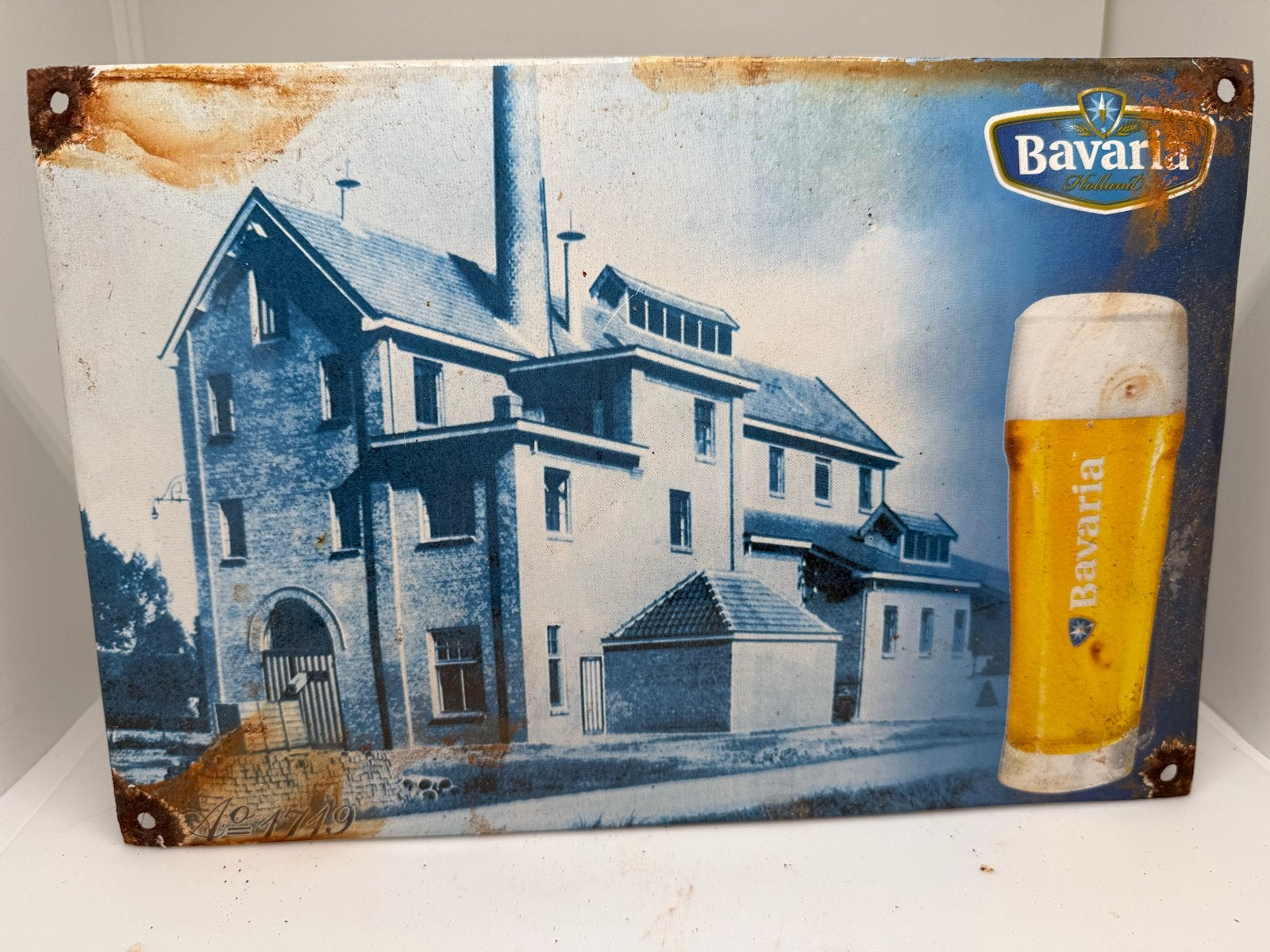 Vintage Bavaria Bier Emaille Bord - Brouwerij Gezicht, Ophalen of Verzenden, Gebruikt, Reclamebord, Plaat of Schild, Bavaria