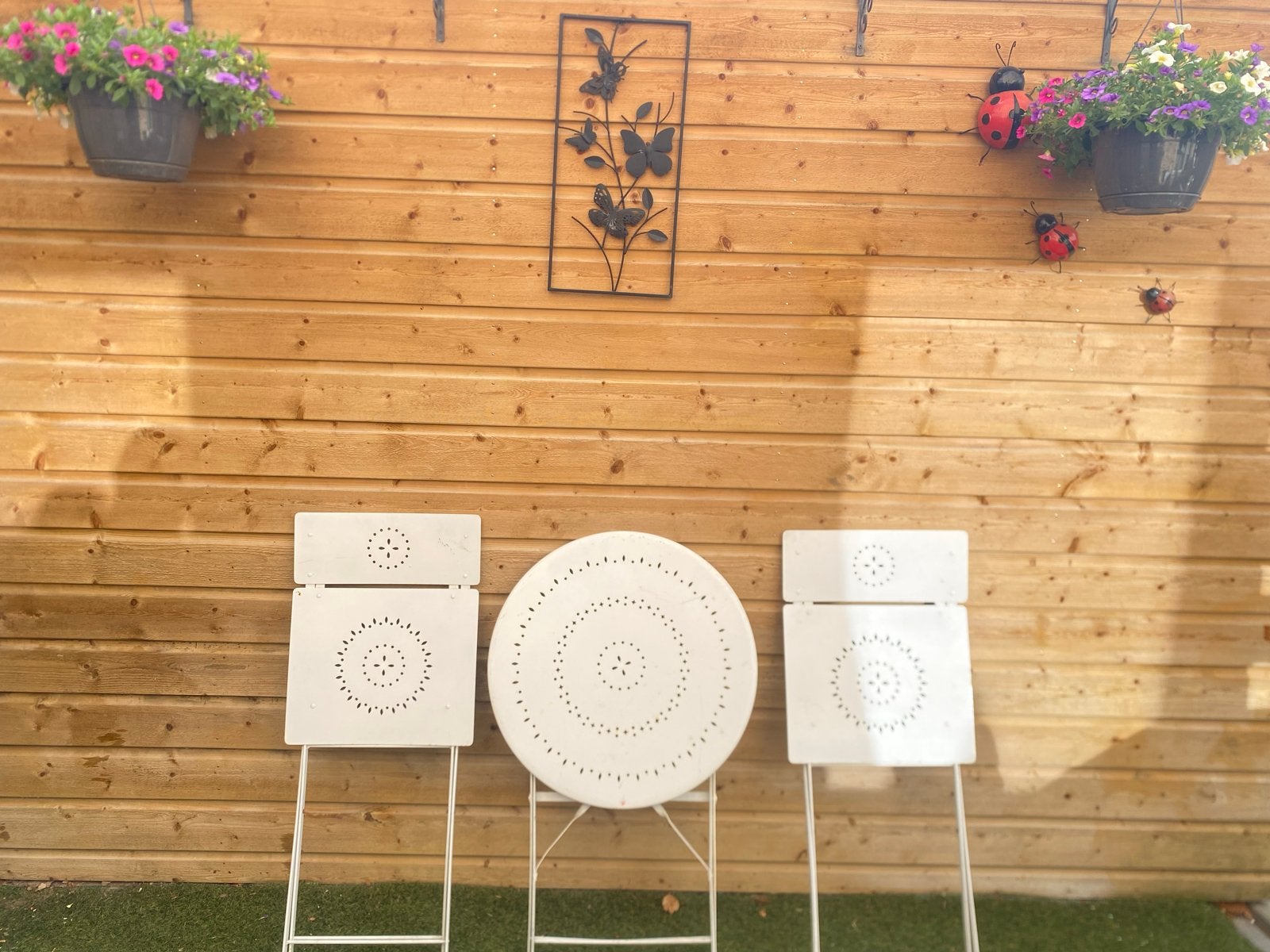 Witte bistro tuinset met 2 stoelen en ronde tafel, Overige materialen, Gebruikt, Eettafel, Tuinset