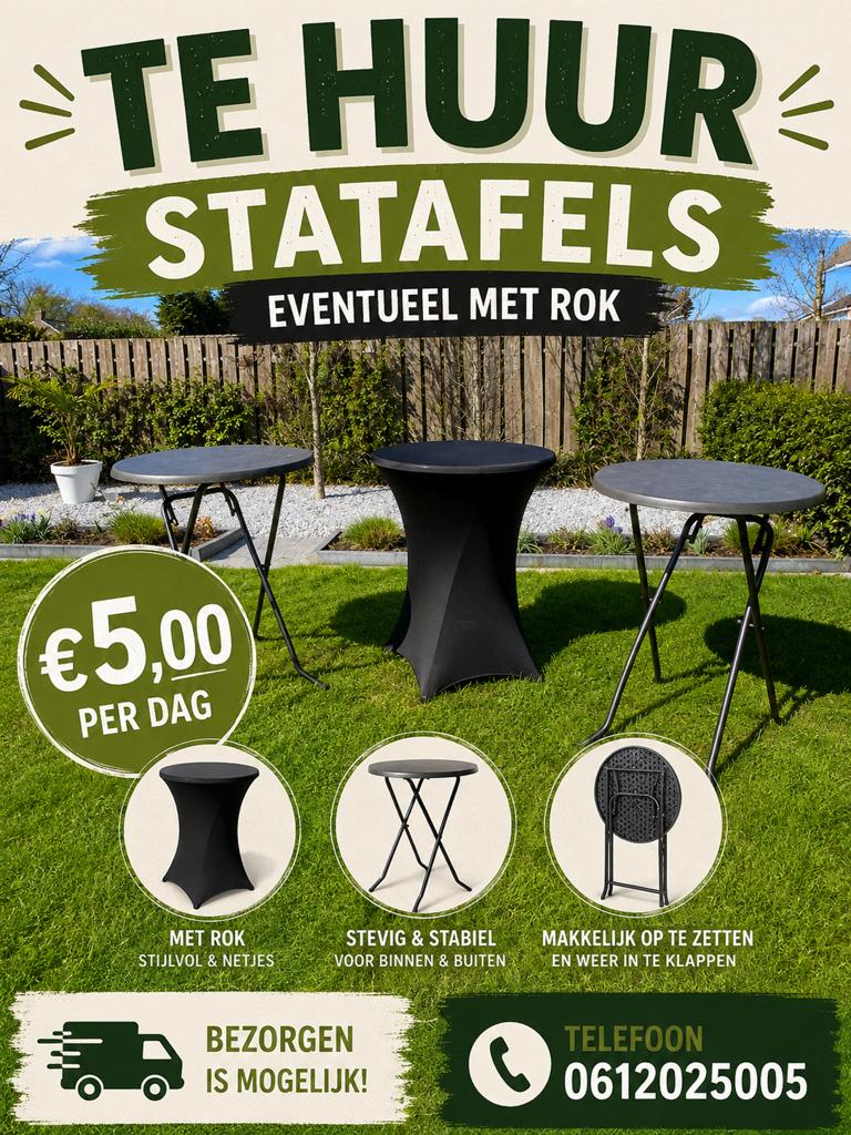 Te Huur statafel / biertafel, Ophalen, Zo goed als nieuw, Overige