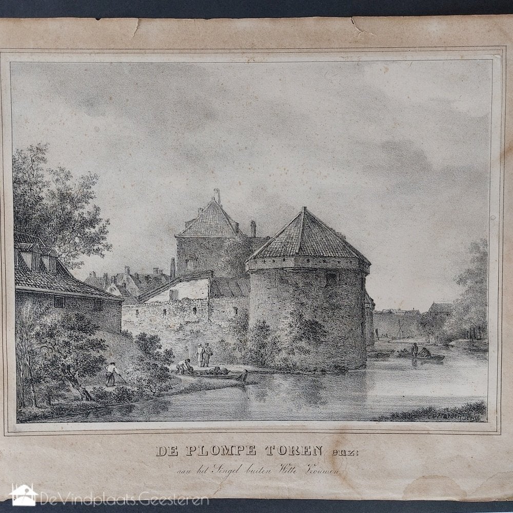 Antieke Litho Plompetoren Utrecht ca. 1829, Antiek en Kunst, Ophalen of Verzenden, Overige onderwerpen, Lithografie