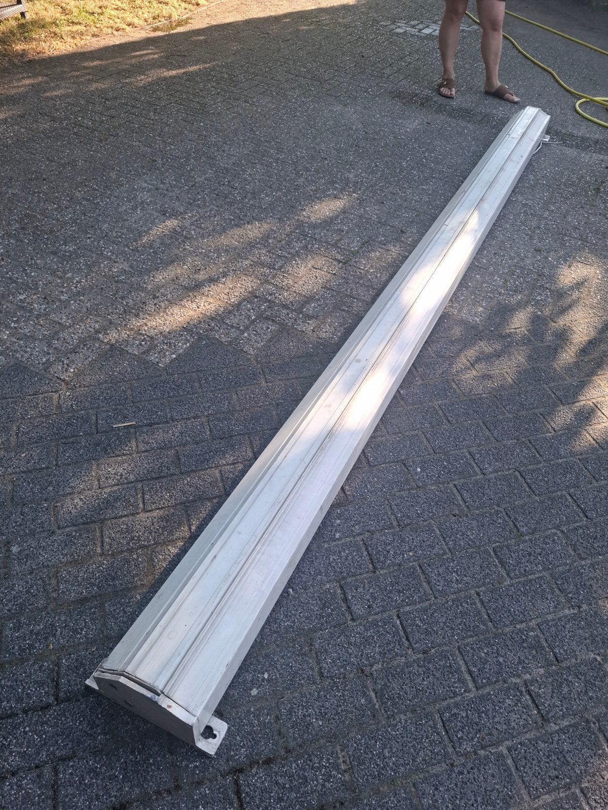 Elektrische luifel/zonnescherm. 3,95 lang, gestreept design, Tuin en Terras, Zonneschermen, Gebruikt, Elektrisch, Ophalen of Verzenden