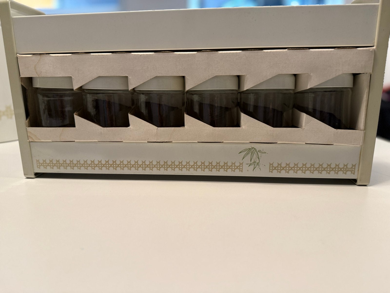 Brabantia Vintage kruidenrekje met glazen potjes., Huis en Inrichting, Overige typen, Verzenden, Wit, Brabantia