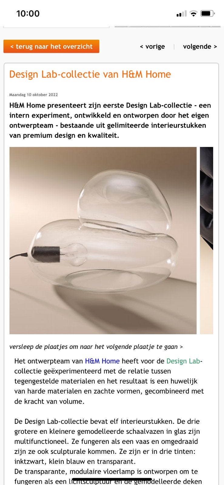 H&M home lamp collectors item, Ophalen, Zo goed als nieuw, Glas, Design