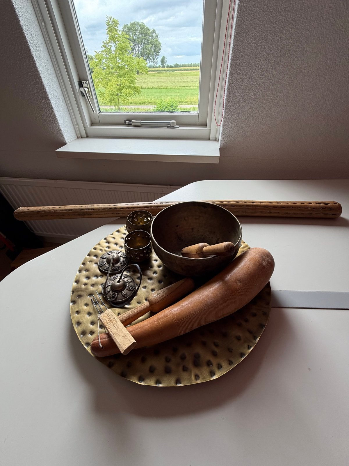 Guiro, handgemaakte Regenstok, Klankschaal, Tingsha + schaal, Ophalen of Verzenden, Zo goed als nieuw, Overige soorten