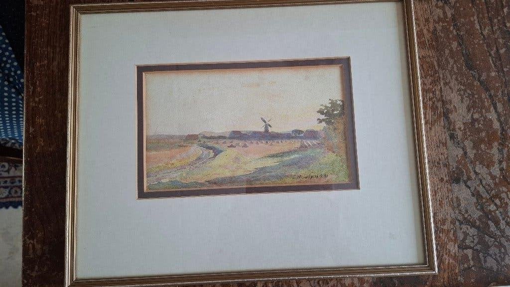 Aquarel Molen Engeland, Antiek en Kunst, Ophalen of Verzenden, Landschap