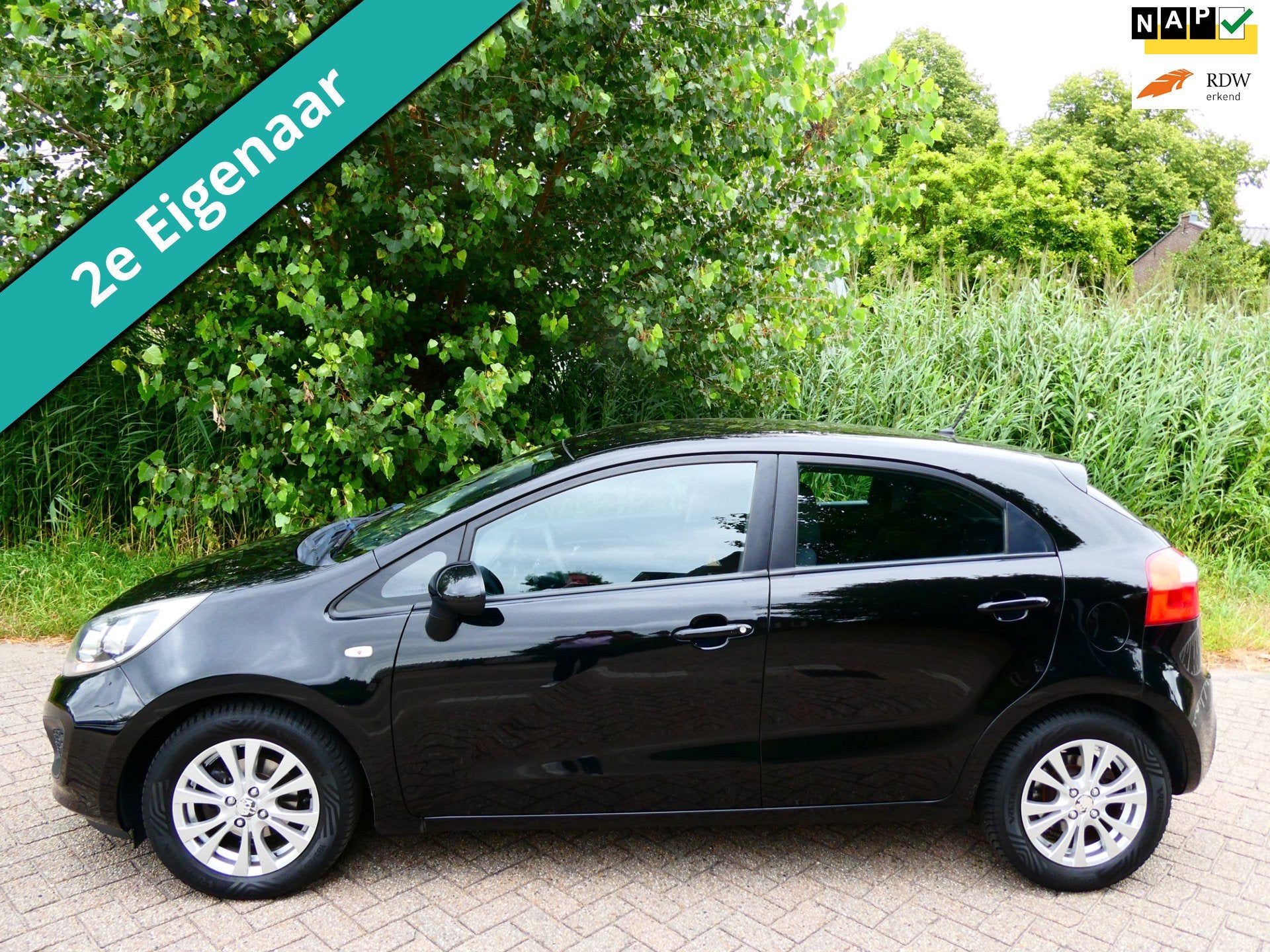 Kia Rio 1.2 CVVT 86pk 2e eig. 5-deurs Airco Navi Historie Zu, 4 cilinders, Zwart, Origineel Nederlands, Bedrijf