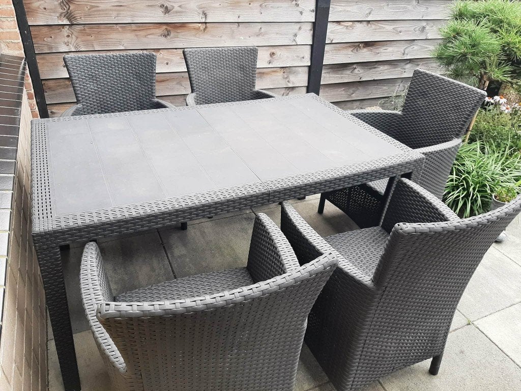 Wicker tuinset, antraciet, + 6 stoelen, gratis op te halen!, Ophalen, Gebruikt, 6 zitplaatsen, Wicker