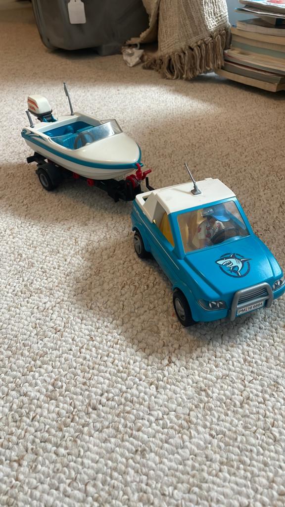 Playmobil auto met boot en trailer, Ophalen of Verzenden, Zo goed als nieuw, Los playmobil
