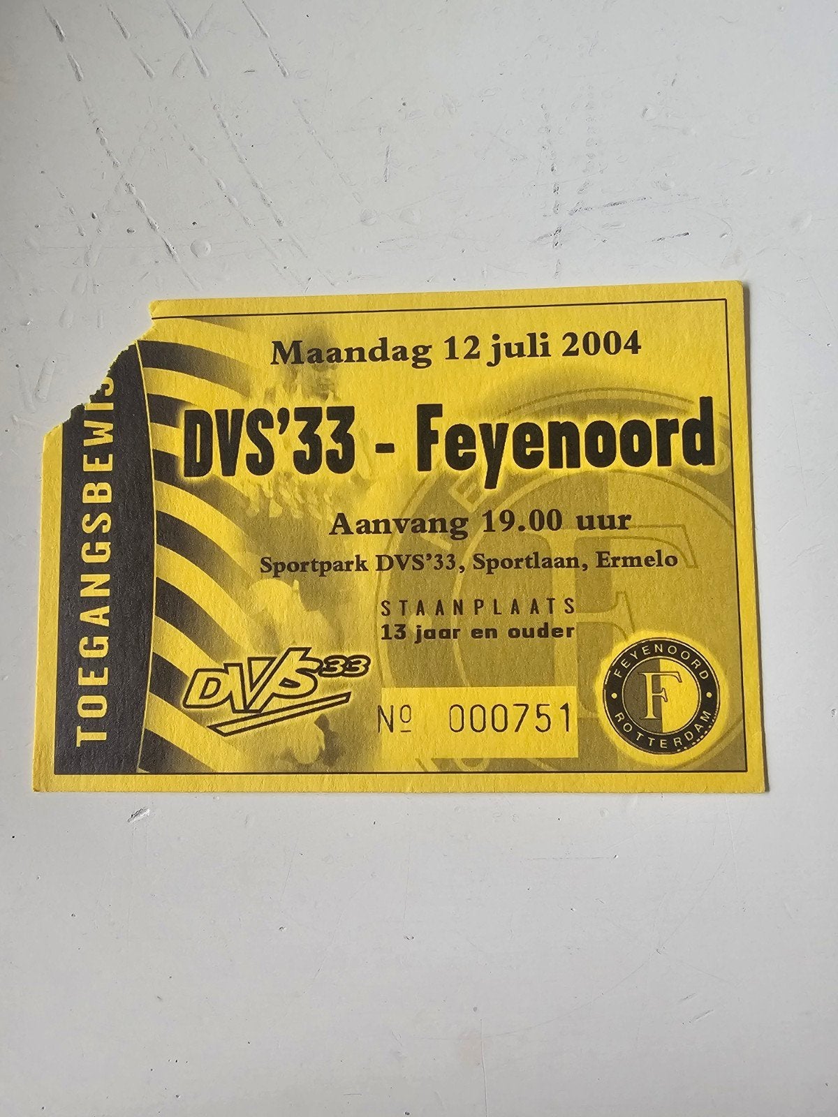 kaartje dvs'33-feyenoord 12 juli 2004, Ophalen of Verzenden, Feyenoord, Poster, Plaatje of Sticker