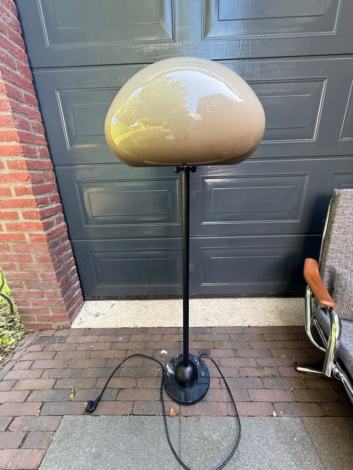 Samengestelde Mushroom Vloerlamp met Marmeren Voet, Ophalen, Gebruikt, E27 (groot), Gijpsvintage