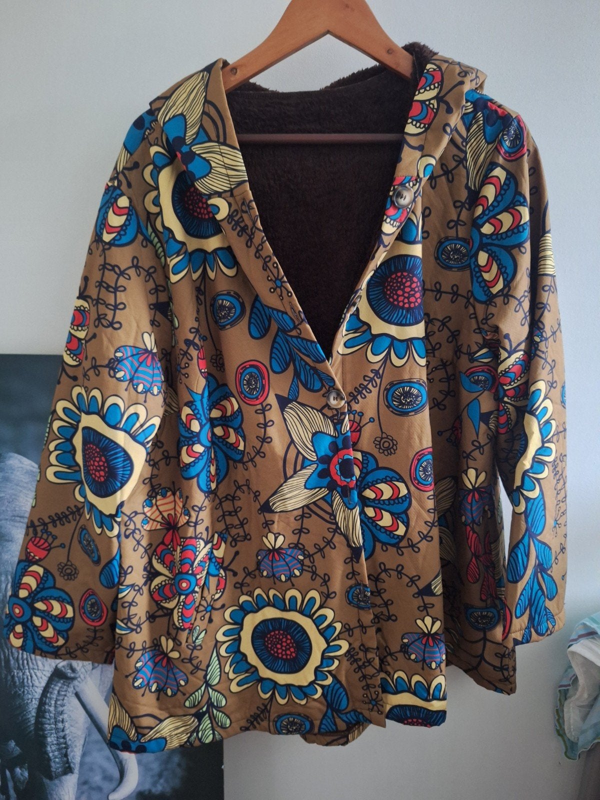 Jas met bloemenprint en teddy voering 3XL, Bruin, Maat 46/48 (XL) of groter, Ophalen of Verzenden, Onbekend