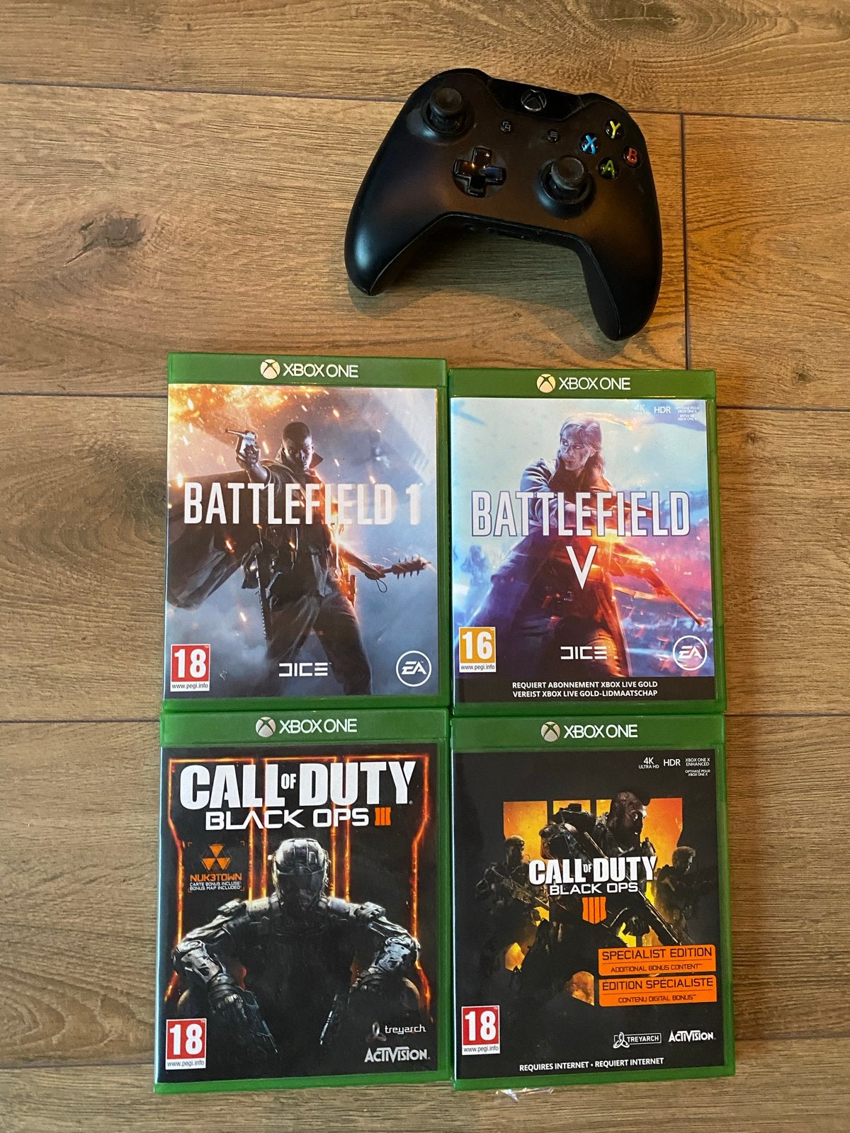 Xbox One Controller met 4 Games: Battlefield & Call of Duty, Ophalen, Online, Gebruikt, Vanaf 18 jaar