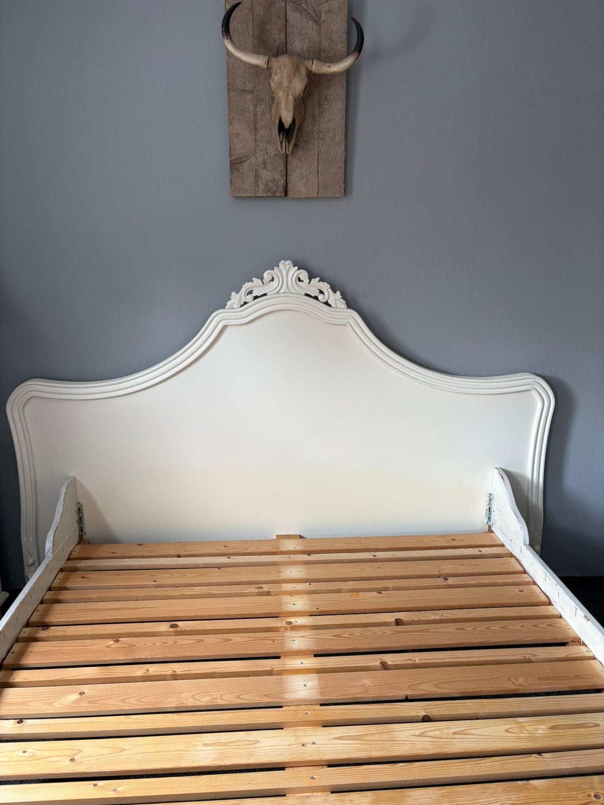 Barok hoofdbord wit met bed 160x200cm, Ophalen, Wit, Tweepersoons, Zo goed als nieuw