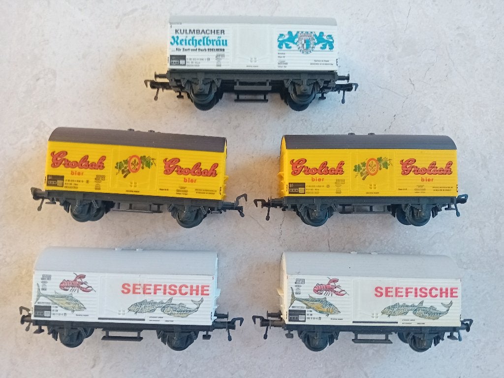 H0#523 Fleischmann 5042, 5045, 5046 goederenwagons., Gebruikt, Gelijkstroom, Fleischmann, Wagon