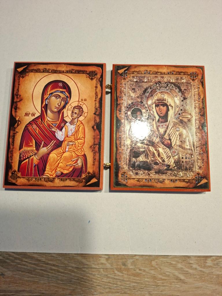 Set van 2 religieuze iconen - Maria met Kind, Antiek en Kunst, Antiek | Religie, Ophalen of Verzenden