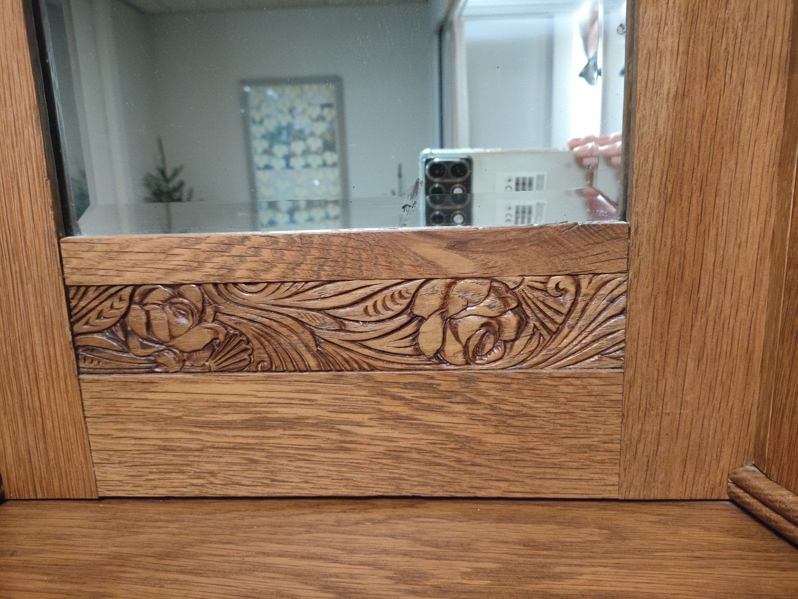Antiek Eiken Dressoir met Vitrinekasten en Spiegel, Ophalen