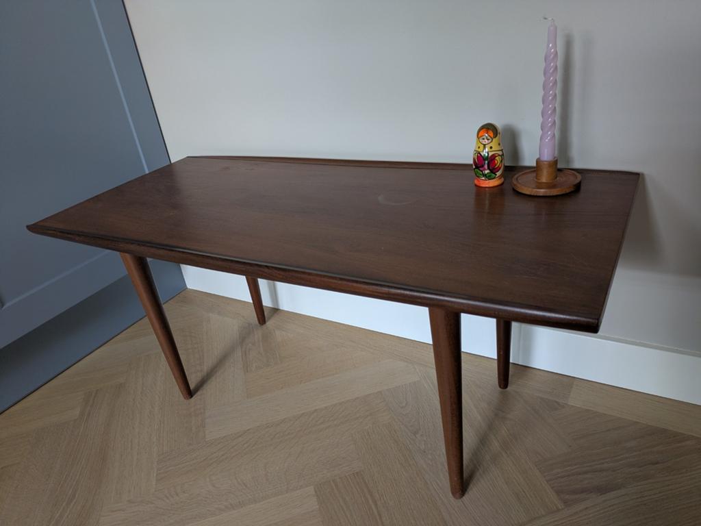Vintage houten salontafel jaren 60, Gebruikt, 50 tot 100 cm, Teakhout, Vintage midcentury retro