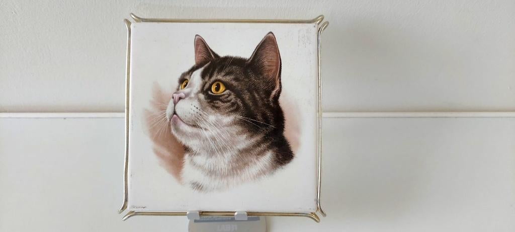 Vintage Villeroy & Boch katten  tegel onderzetter vintage 70, Eu, Ophalen of Verzenden, Zo goed als nieuw, Bruin