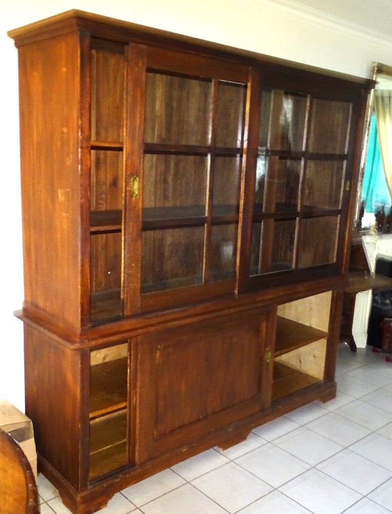 originele grenen houten vitrinekast vitrine kast servieskast, Ophalen