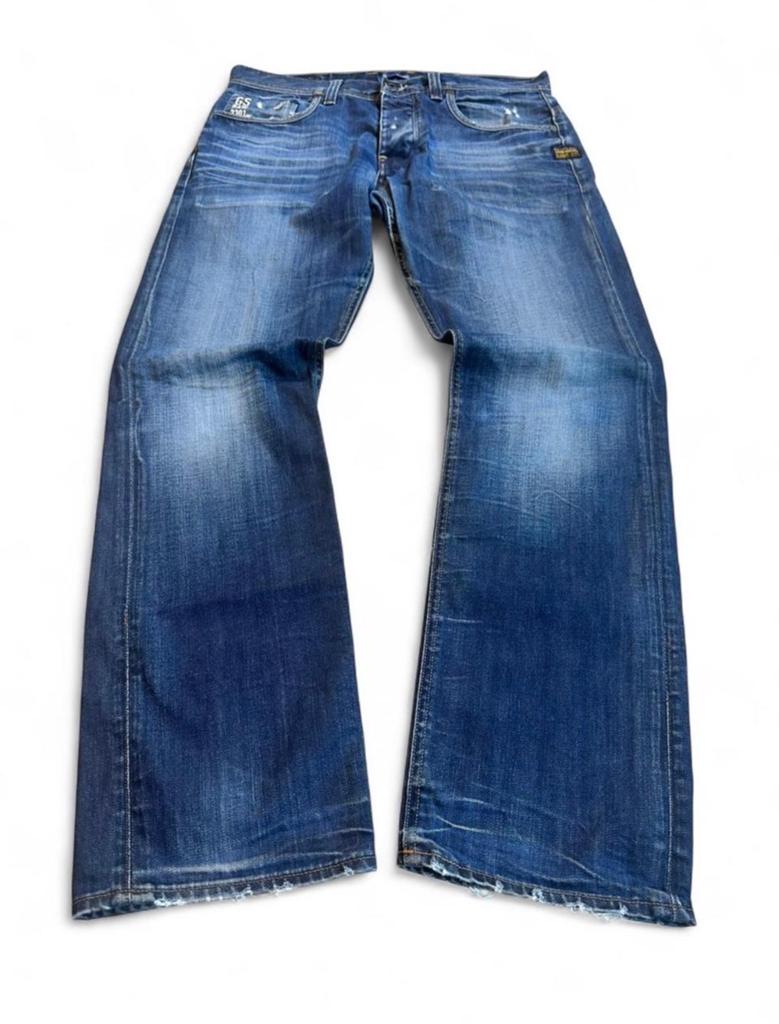 Vintage G-Star RAW Attacc Straight Jeans 34x32 Made in Italy, Ophalen of Verzenden, Gedragen, Blauw, W33 - W34 (confectie 48/50)