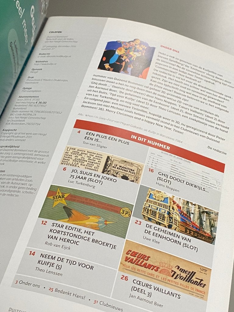 Nummer van Duizend bommen nr. 37 uit 2001 Hergé genootschap., Verzamelen, Ophalen of Verzenden, Kuifje, Zo goed als nieuw, Boek of Spel