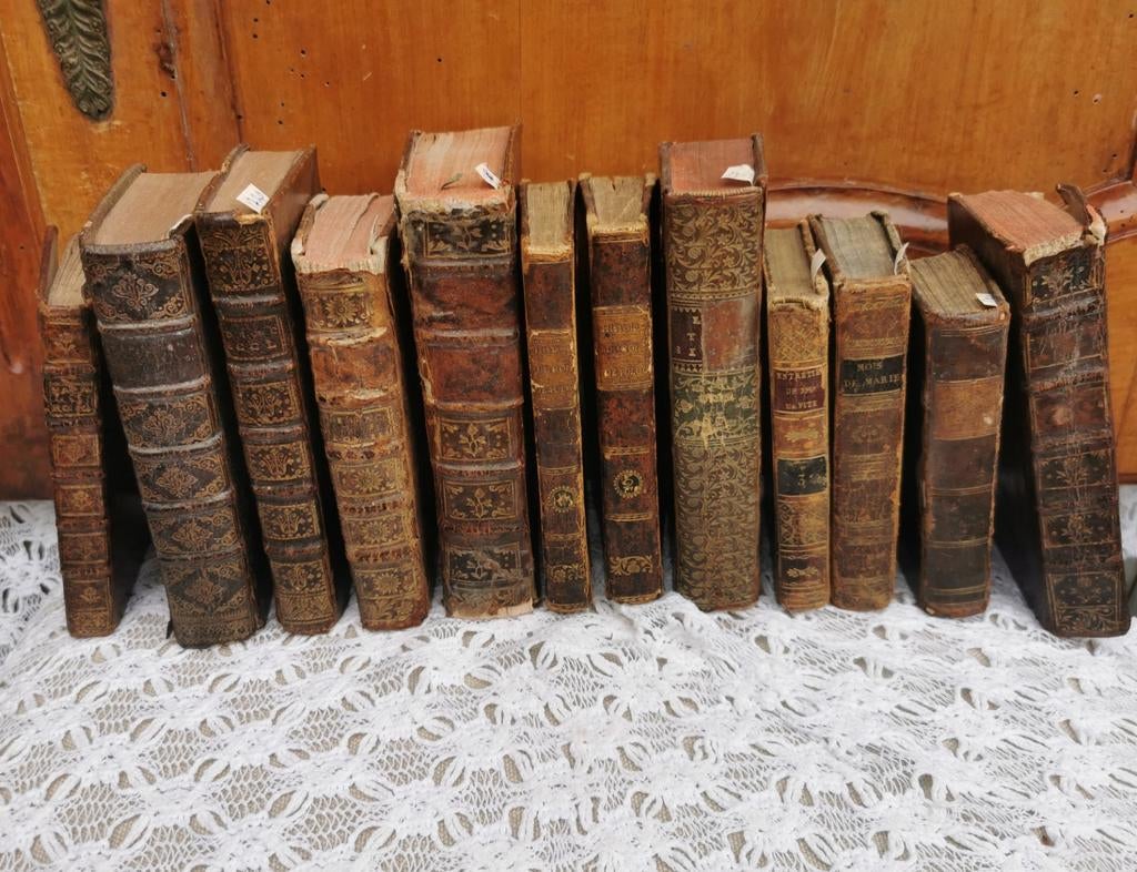 Antieke boeken 12 1693-1800 prachtig collectie los/set Miekj, Ophalen