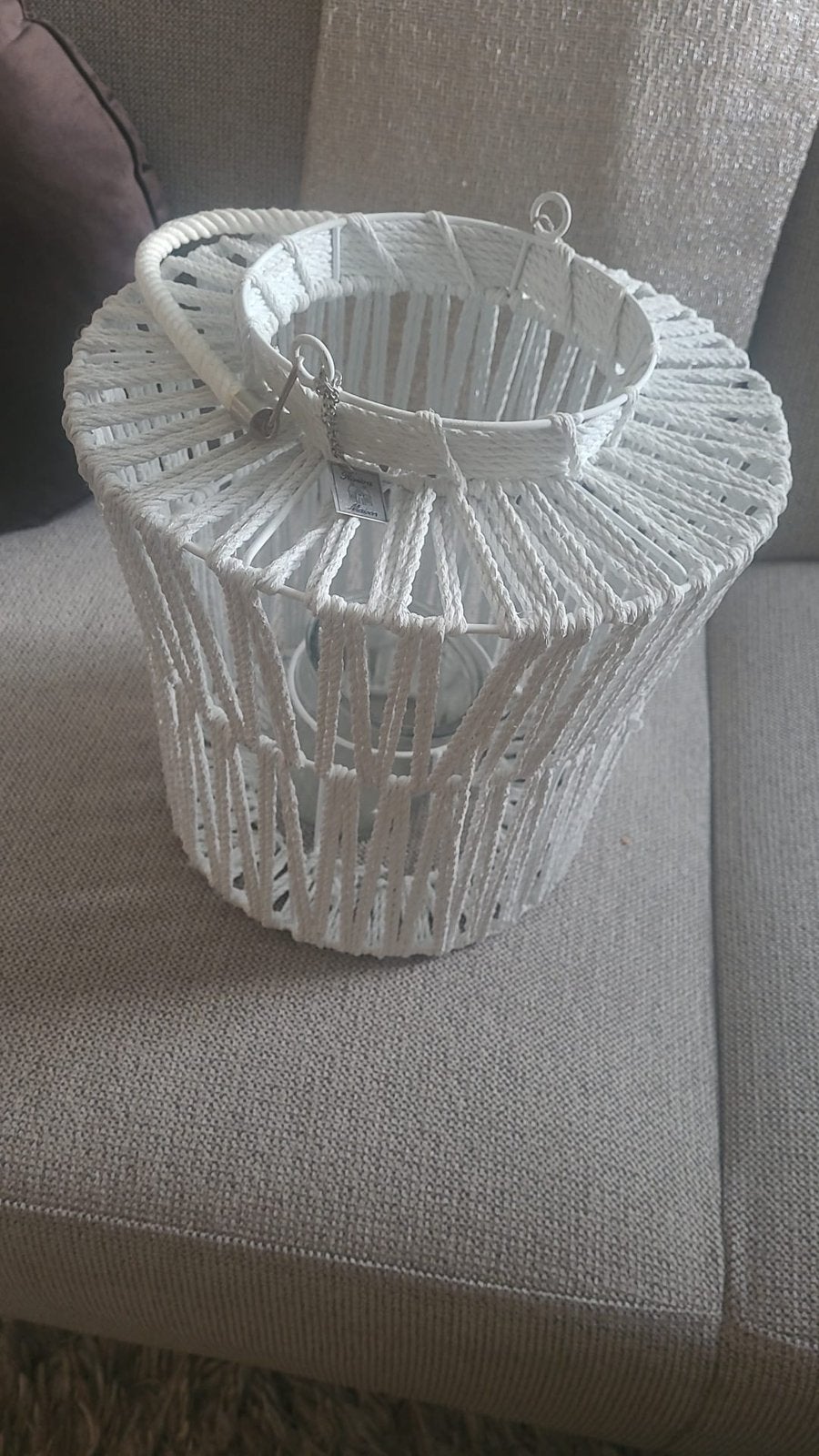 Te koop: wit windlicht van touw Rivièra Maison, Overige materialen, Wit, Nieuw, Ophalen of Verzenden