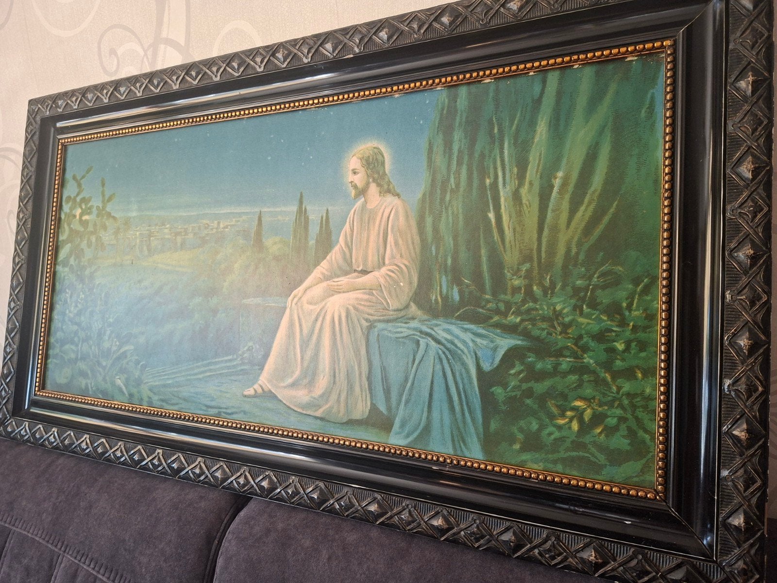Print Christus op de Olijfberg - Ingelijst Schilderij, Antiek en Kunst, Kunst | Schilderijen | Klassiek, Ophalen of Verzenden