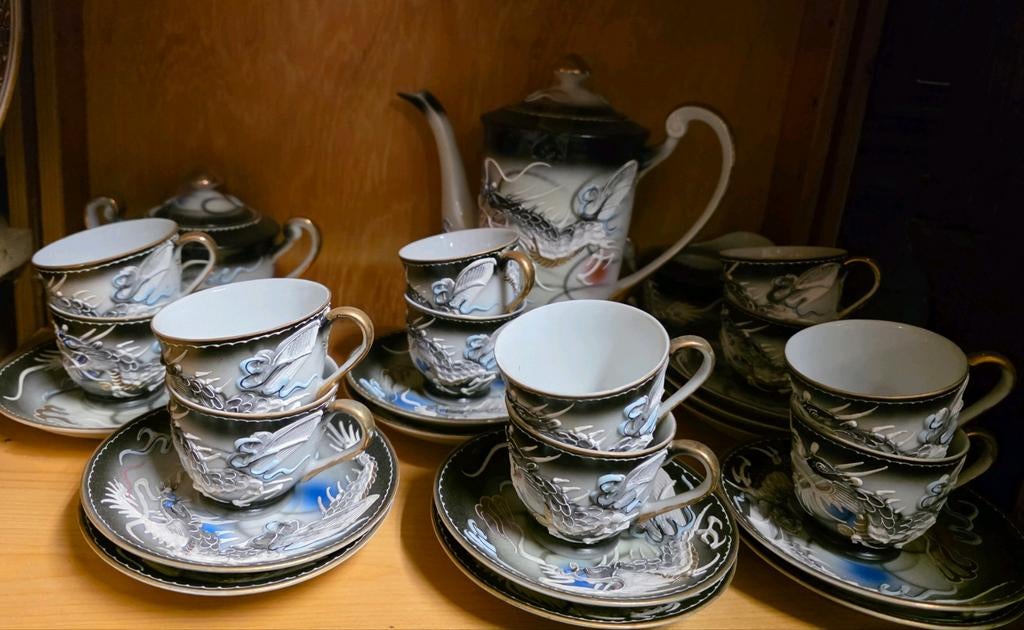 Vintage Japans Dragonware Moriage Theeservies - 12 Persoons, Ophalen of Verzenden