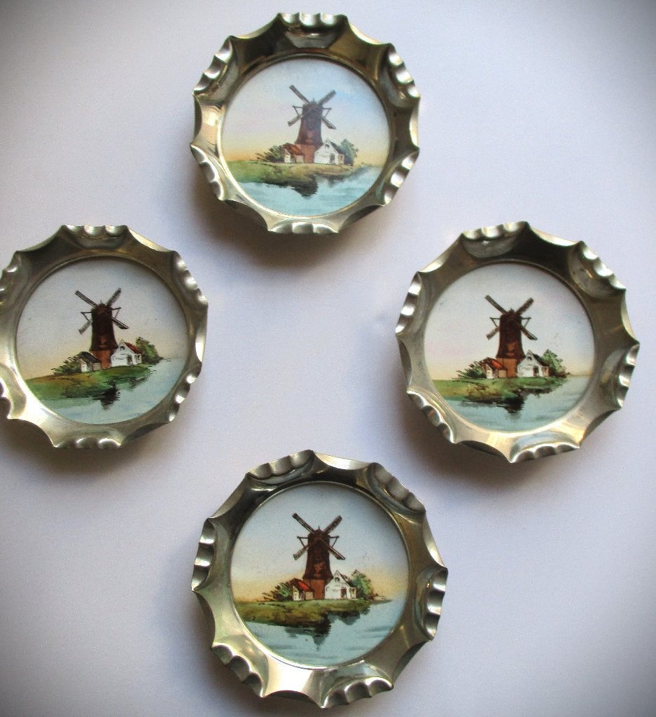 Zilver kleur onderzetters~Antieke handbeschilderde porselein, Antiek en Kunst, Ophalen of Verzenden
