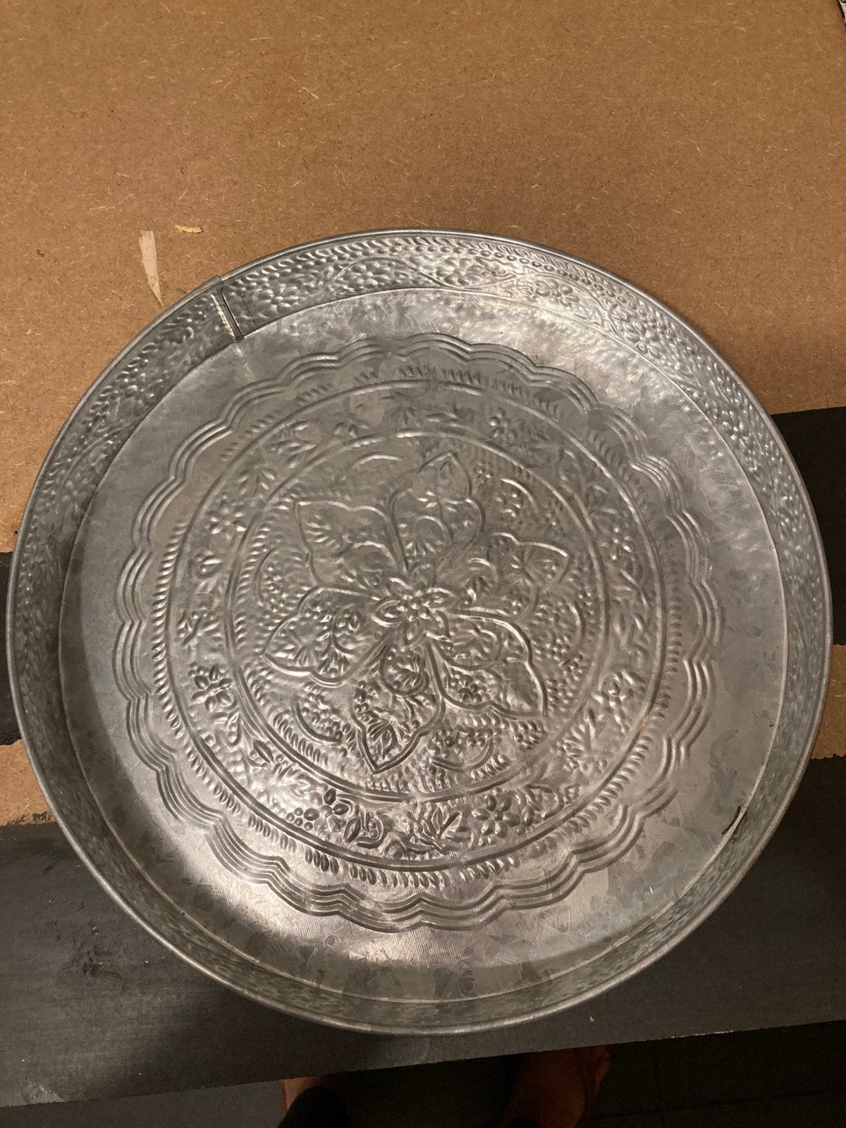Decoratief metalen dienblad - Rond - Ø51x6cm, Gebruikt, Met opstaande rand, Rond, Ophalen of Verzenden