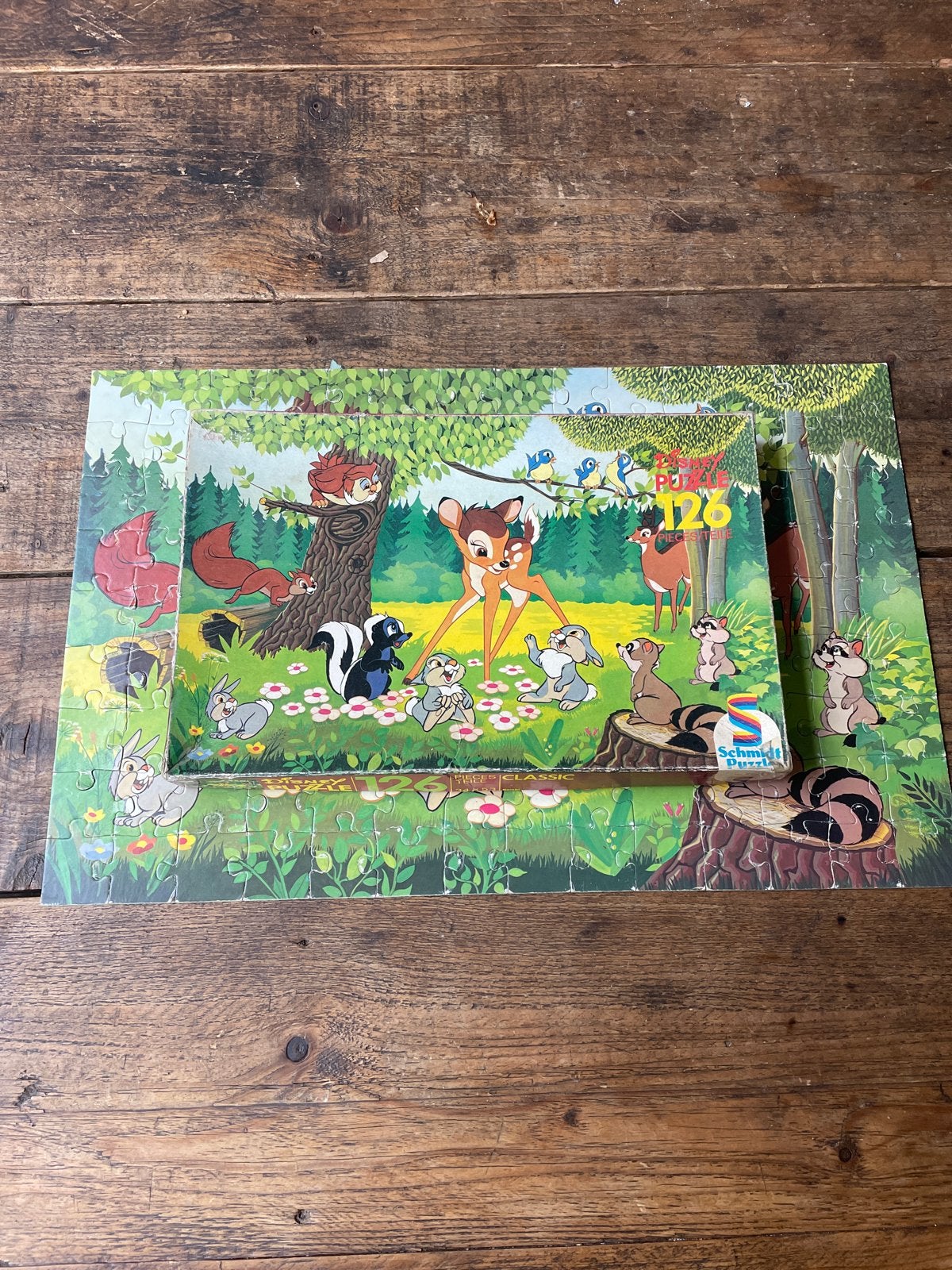 Vintage Disney Bambi Legpuzzel 126 stukjes Schmidt, Ophalen of Verzenden, Minder dan 500 stukjes, Gebruikt, Legpuzzel