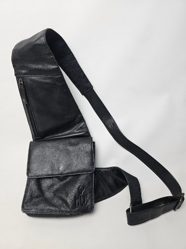 # MLC Leren Crossbody Slingbag - Zwart, Ophalen of Verzenden, Gebruikt, Zwart, Leer