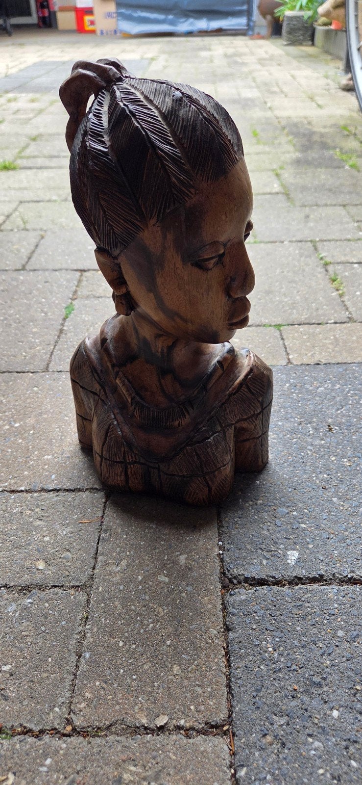 Handgesneden houten buste van Afrikaanse vrouw, Ophalen, Buste, Handgemaakt, 20 - 50 cm