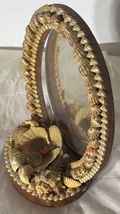 Vintage schelpen spiegel jaren '60, Huis en Inrichting, Minder dan 50 cm, Gebruikt, Ophalen of Verzenden, Minder dan 100 cm
