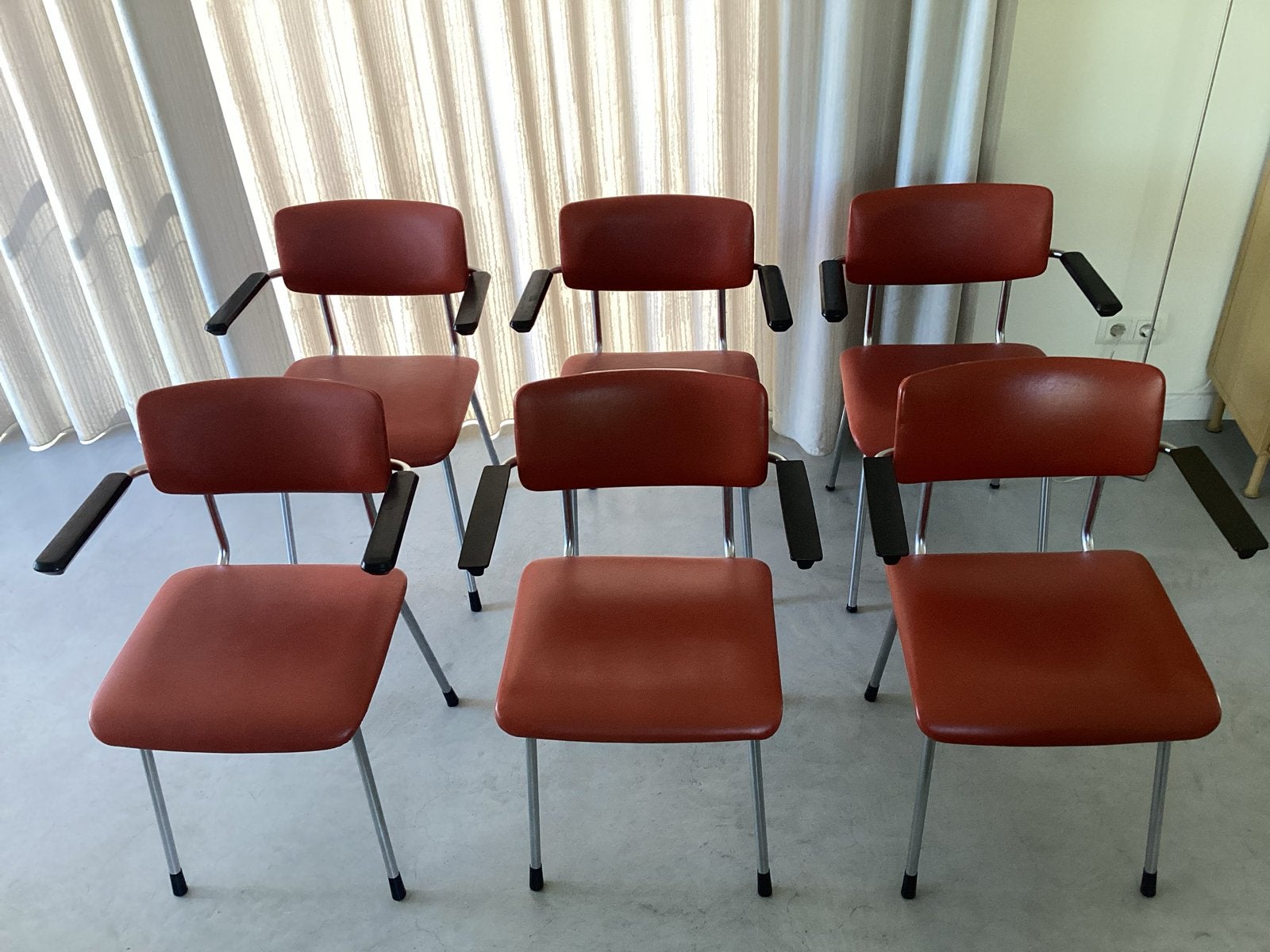 Set van 6 vintage Gispen Stoelen met armleuningen, Ophalen, Gebruikt, Overige kleuren, Metaal