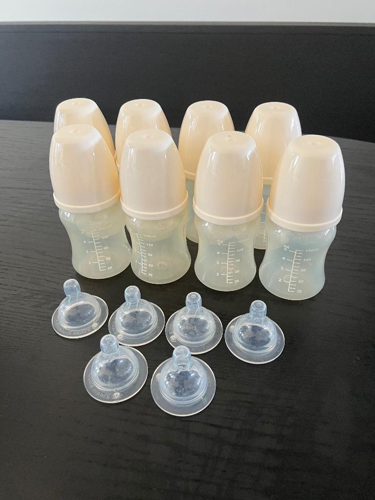 Heel goed 8x wit Hema baby newborn melk fles 150ml <6m spene, Ophalen of Verzenden, Zo goed als nieuw, Overige typen