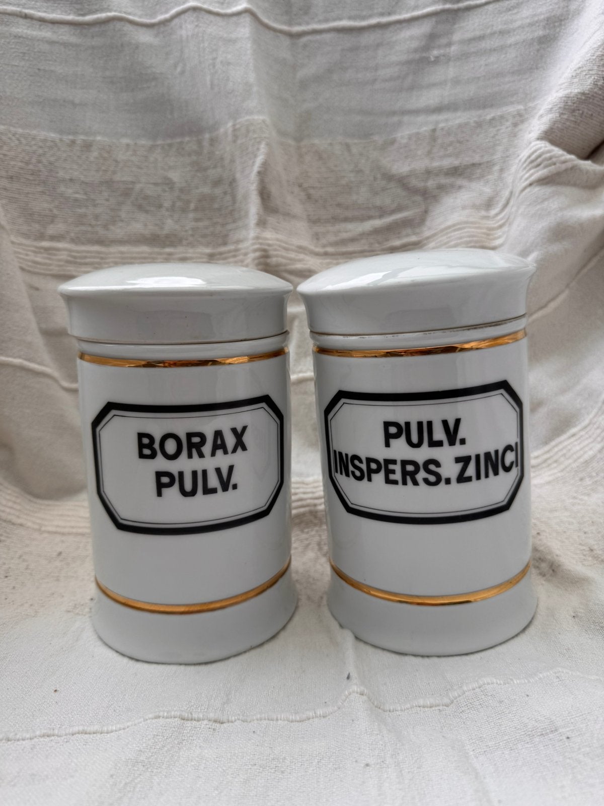Oude porseleinen apothekerspotten – BORAX / ZINCI set van 2, Ophalen of Verzenden