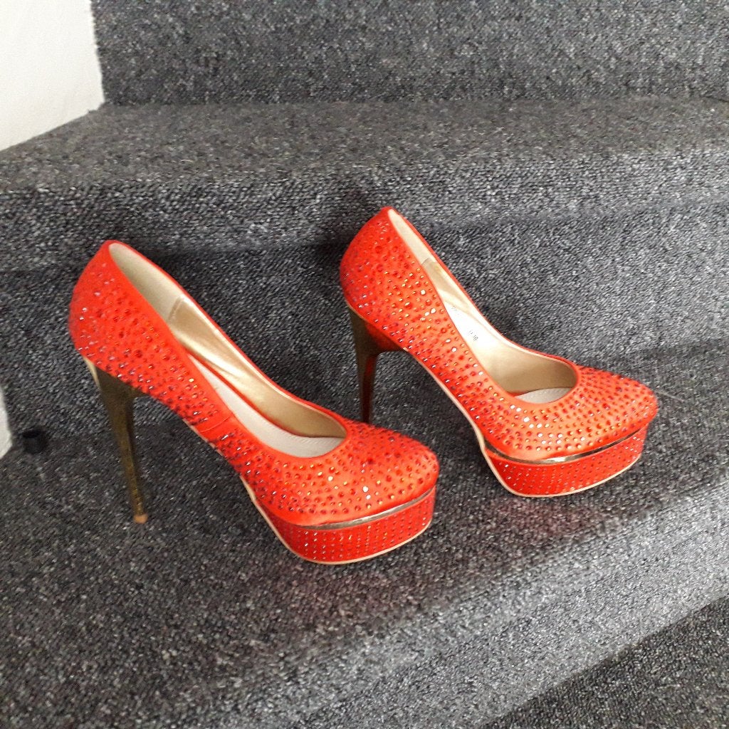 sexy high heels met strass, rood, gouden hakken, Kleding | Dames, Schoenen, Zo goed als nieuw, Schoenen met hoge hakken, Rood