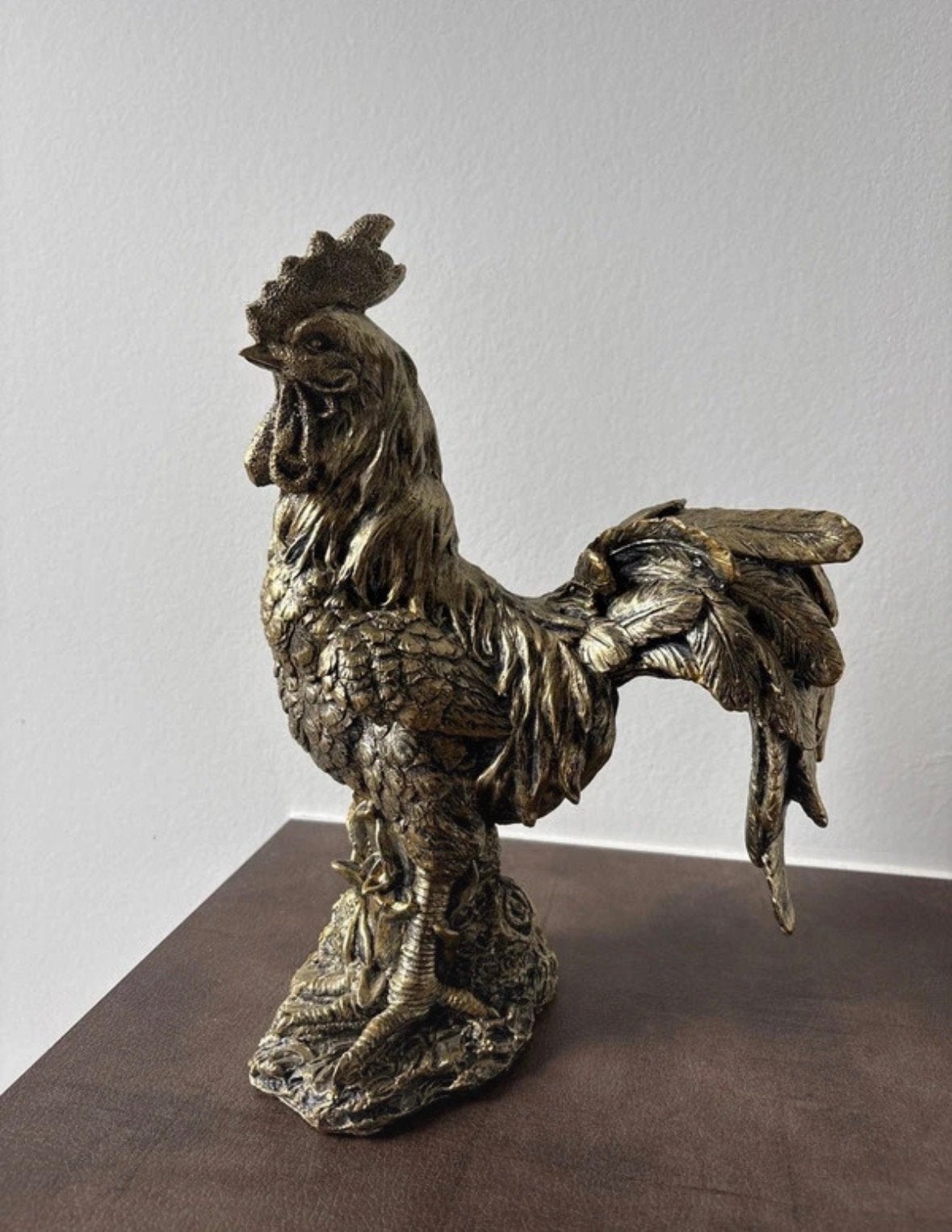 Bronzen haan sculptuur - Decoratief beeld, Ophalen of Verzenden, 20 - 50 cm, Beeld, Goud