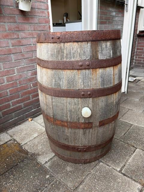 Oud Eikenhouten Wijnvat / Statafel - Rustieke Houten Ton, Tuin en Terras, Regentonnen, 150 liter of meer, Ophalen, Gebruikt, Hout