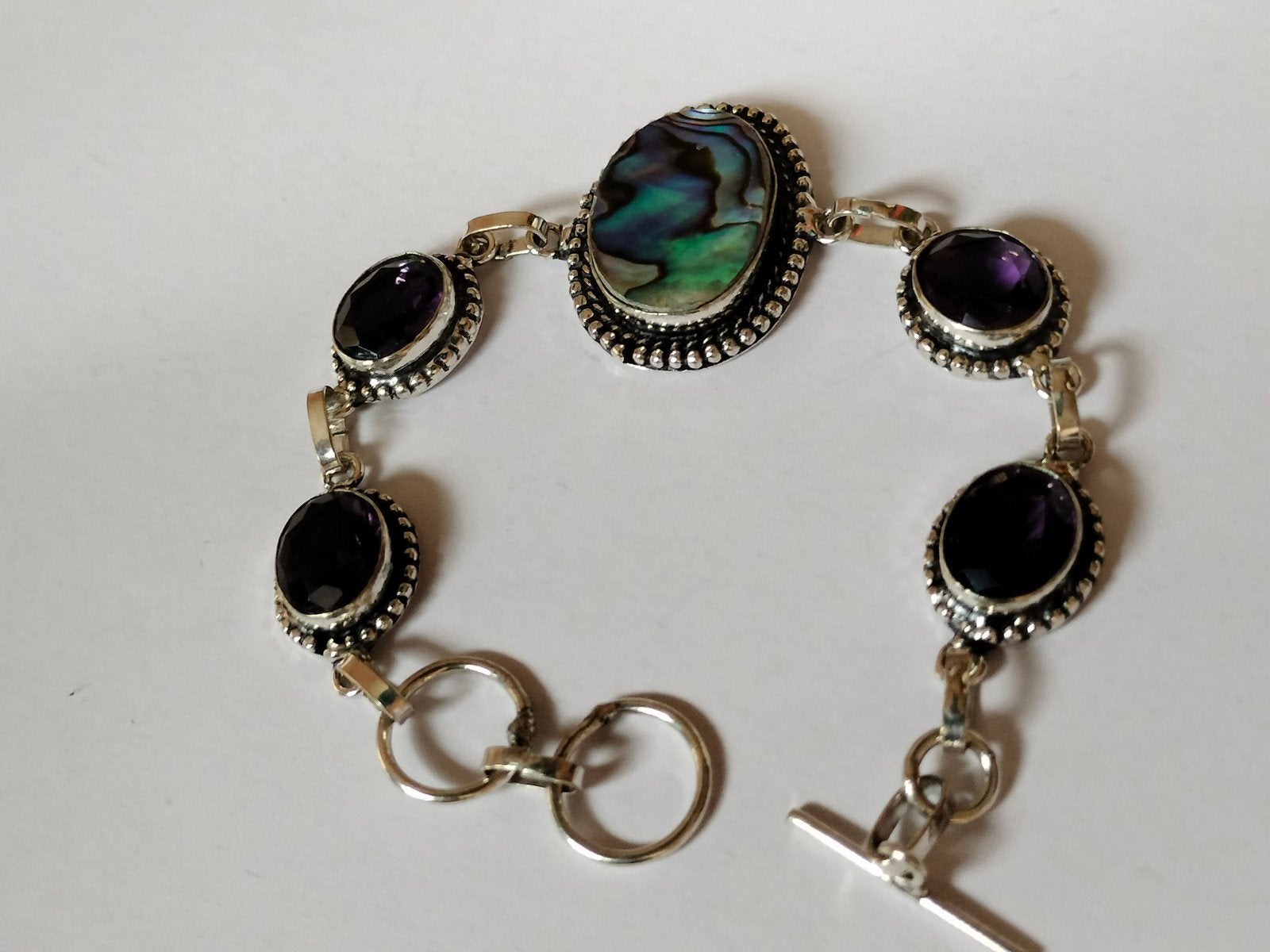 zilveren armband met shellabone en amethist 20cm, Sieraden, Tassen en Uiterlijk, Verzenden, Paars, Nieuw, Met edelsteen