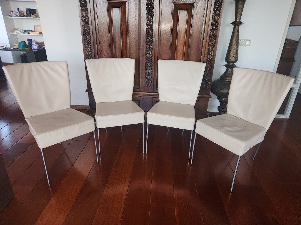 4 x stoel design chroom leder cubana lichee chair, Ophalen, Gebruikt, Vier