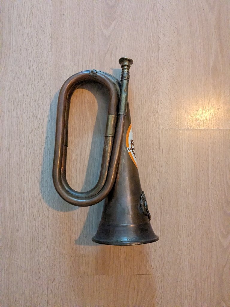 Vintage Koperen Klaroen met Koninklijke Nederlandse Sticker, Ophalen, Gebruikt, Overige typen