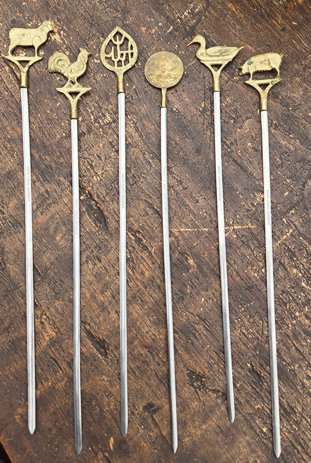Vintage Turkse Shish Kebab Spiezen-Şener Messing/RVS, Ophalen of Verzenden