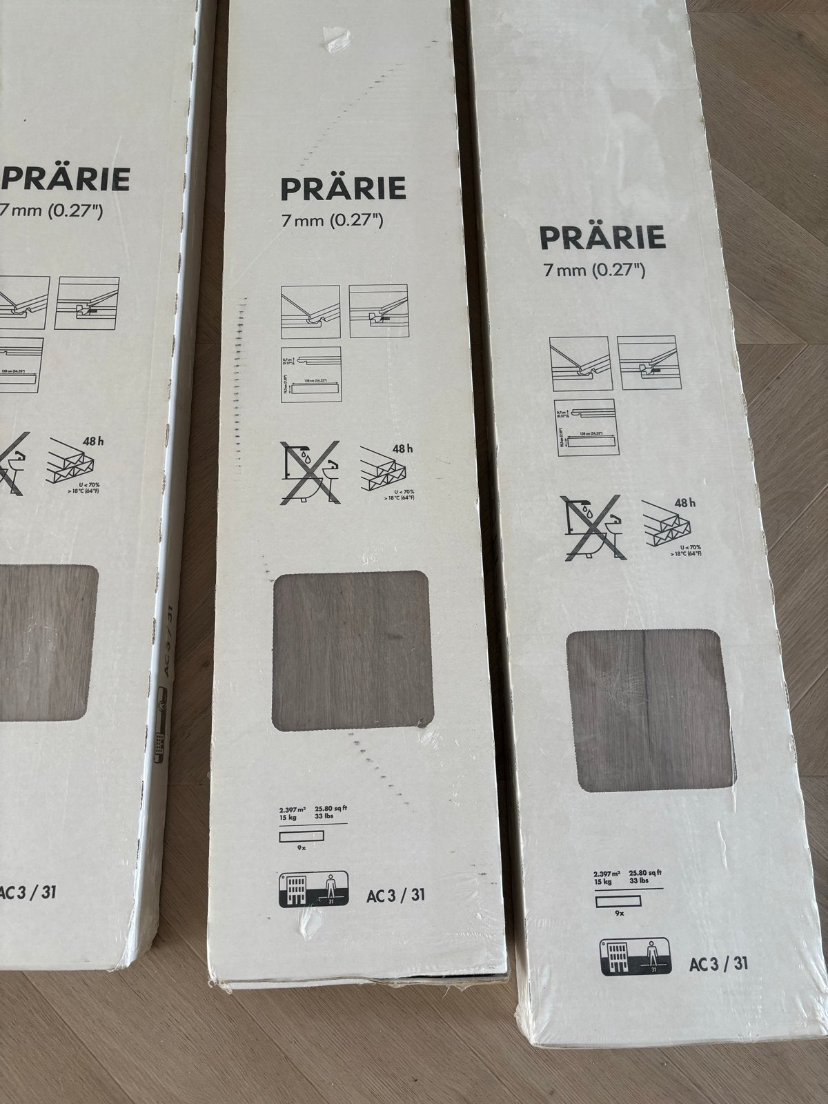 IKEA PRÄRIE Laminaatvloer - 3 Pakken (Nieuw), Ophalen, Nieuw, 5 tot 10 m², 10 tot 30 cm