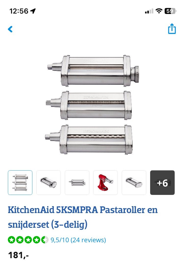 Kitchenaid pasta set, 4 liter of meer, Ophalen, Zo goed als nieuw, 3 snelheden of meer