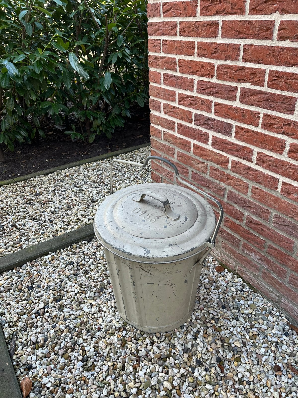 Brocante zinken afvalemmer met deksel - Vintage design, Ophalen